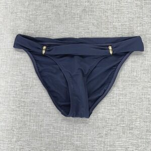 Vix Paula Hermanny Bikini Bottom Womens Small Navy Foldover Slide Gold Hardware